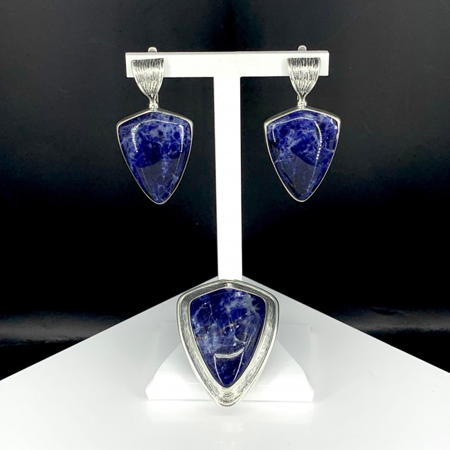 Серьги с10089 (16.49 г), серебро, синий, содалит купить в интернет-магазине Циркон С