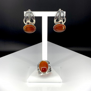 Серьги с10091 (12.60 г), серебро,  Коричневый Сердолик купить в интернет-магазине Циркон С
