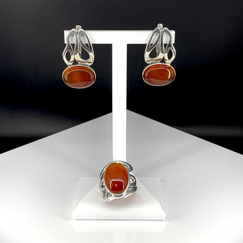 Серьги с10091 (12.60 г), серебро,  Коричневый Сердолик купить в интернет-магазине Циркон С