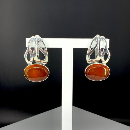 Серьги с10091 (12.60 г), серебро,  Коричневый Сердолик купить в интернет-магазине Циркон С