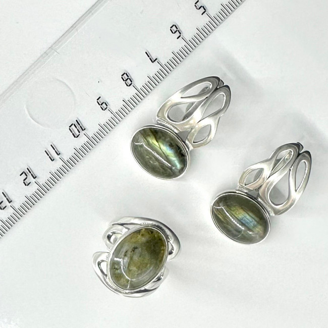 Серьги с10091 (12.82 г), серебро, зеленый, лабрадор купить в интернет-магазине Циркон С