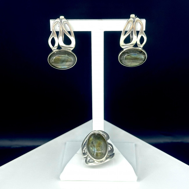 Серьги с10091 (12.82 г), серебро, зеленый, лабрадор купить в интернет-магазине Циркон С