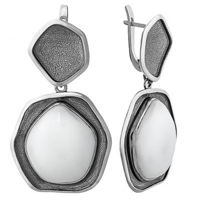 Серьги с10092 (25.70 г), серебро, белый, кахолонг (имит) купить в интернет-магазине Циркон С