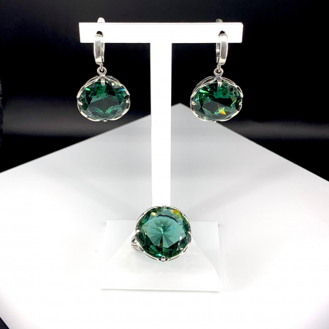 Серьги с10093 (14.12 г), серебро,  Зеленый Кварц купить в интернет-магазине Циркон С