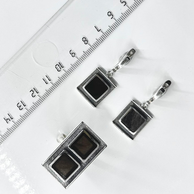 Серьги с10097 (9.98 г), серебро, серый, обсидиан шелк. купить в интернет-магазине Циркон С