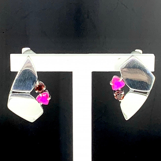 Серьги с10099 (7.89 г), серебро, красный, розовый, гранат, опал купить в интернет-магазине Циркон С