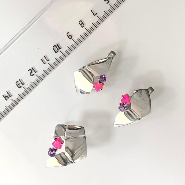 Серьги с10099 (8.76 г), серебро, фиолетовый, розовый, аметист, опал купить в интернет-магазине Циркон С