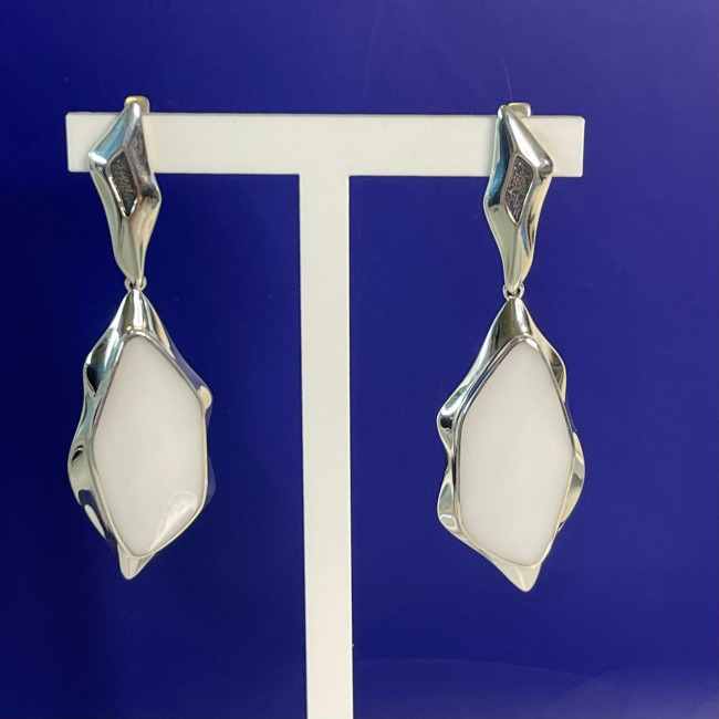 Серьги с10100 (12.39 г), серебро, белый, кахолонг (имит) купить в интернет-магазине Циркон С