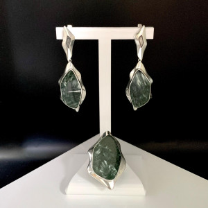 Серьги с10100 (12.56 г), серебро,  Зеленый Клинохлор купить в интернет-магазине Циркон С