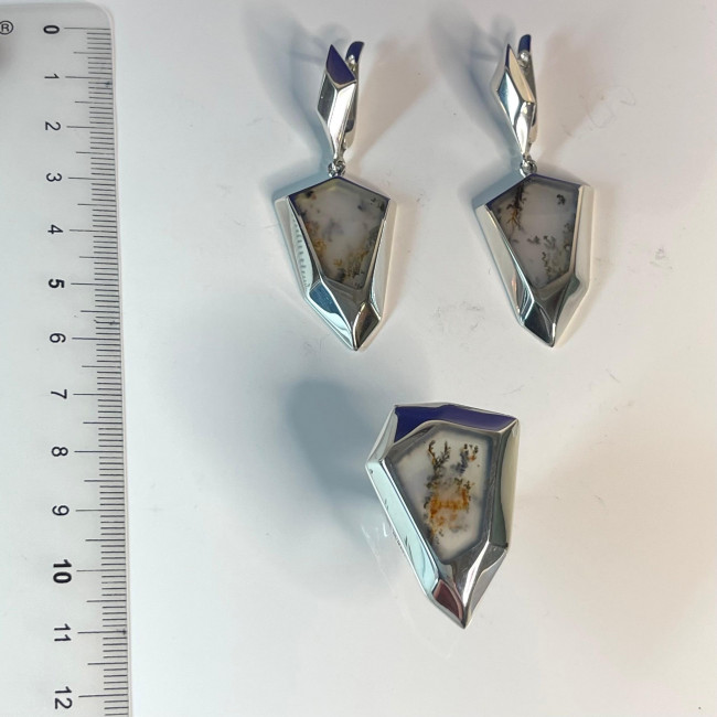 Серьги с10101 (13.80 г), серебро, молочно-рыже-черный, агат моховой купить в интернет-магазине Циркон С