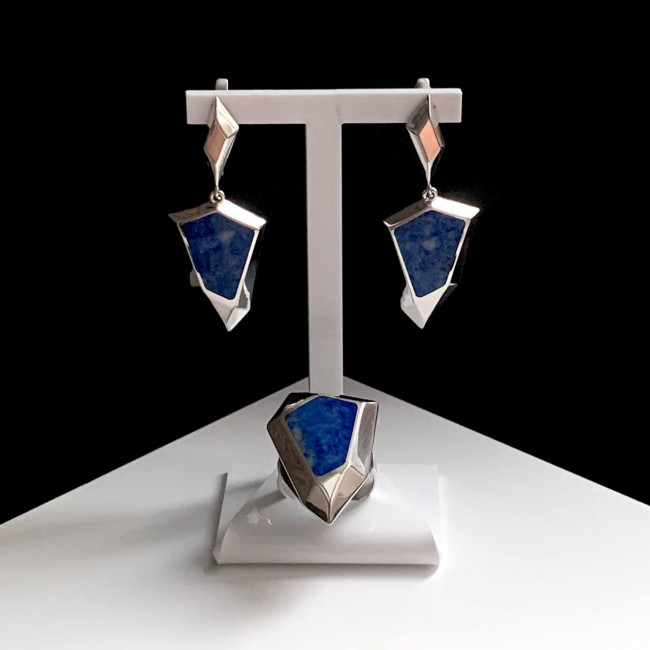 Серьги с10101 (13.97 г), серебро, синий, лазурит купить в интернет-магазине Циркон С