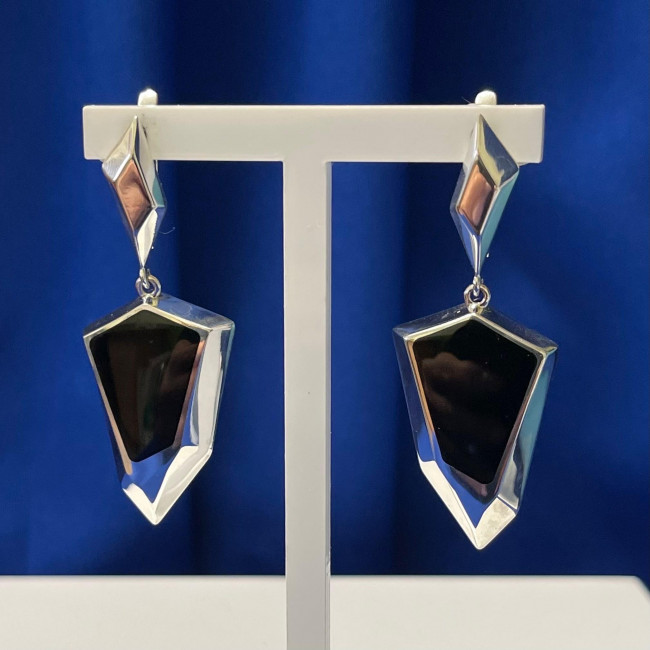Серьги с10101 (13.59 г), серебро, черный, обсидиан (имит) купить в интернет-магазине Циркон С
