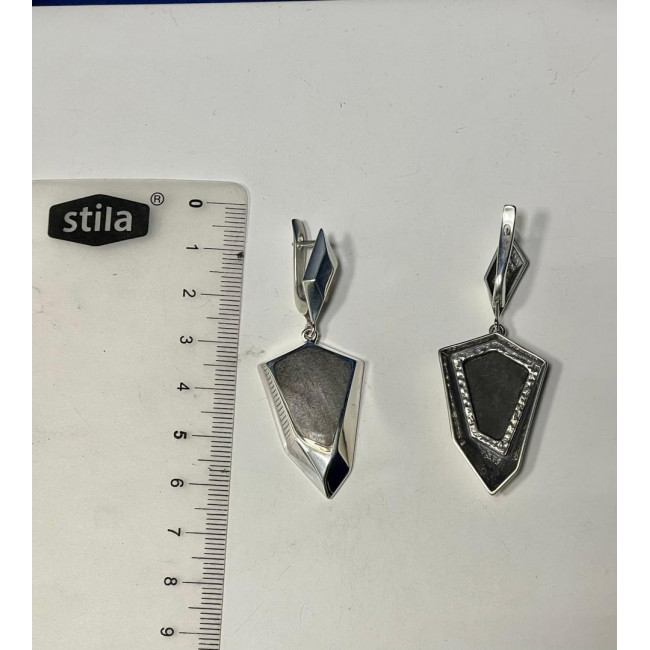 Серьги с10101 (13.50 г), серебро, серый, обсидиан шелк. купить в интернет-магазине Циркон С