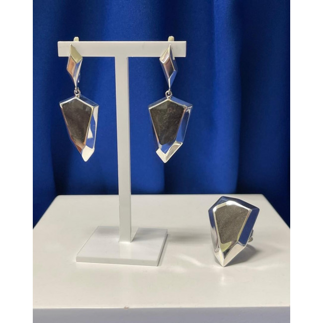 Серьги с10101 (13.50 г), серебро, серый, обсидиан шелк. купить в интернет-магазине Циркон С