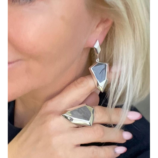 Серьги с10101 (13.50 г), серебро, серый, обсидиан шелк. купить в интернет-магазине Циркон С