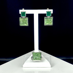 Серьги из серебра с зеленым агатом с10102