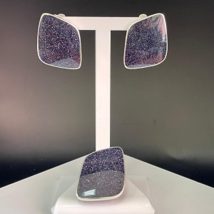Серьги с10106 (14.97 г), серебро,  Темно-синий Авантюрин (Имит) купить в интернет-магазине Циркон С