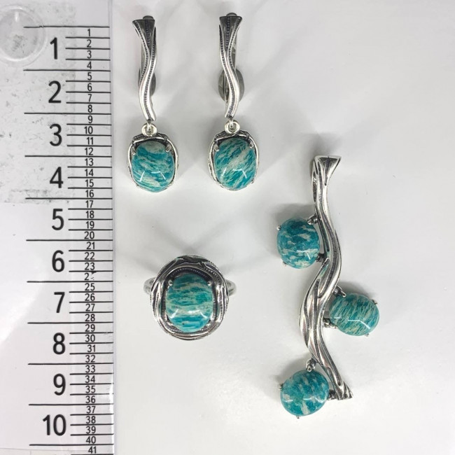 Серьги с10109 (9.50 г), серебро, зеленый, амазонит купить в интернет-магазине Циркон С