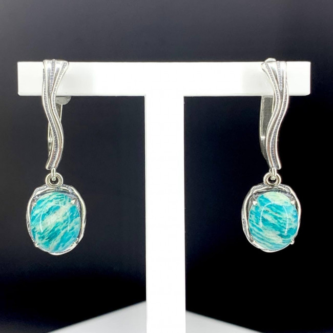 Серьги с10109 (9.50 г), серебро, зеленый, амазонит купить в интернет-магазине Циркон С