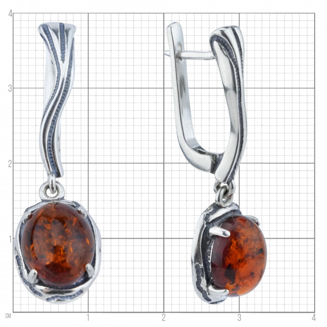 Серебряные серьги Циркон с10109, коричневый, янтарь Серьги с10109 (8.92 г), серебро, коричневый, янтарь купить в интернет-магазине Циркон С
