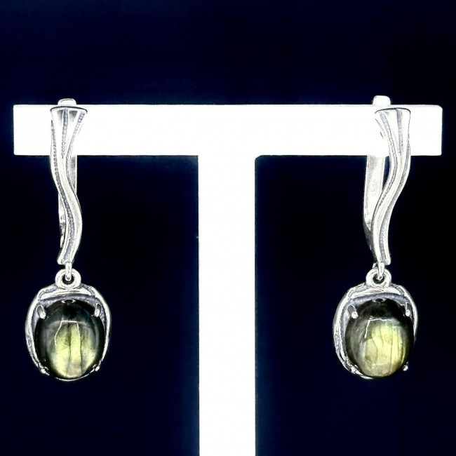 Серьги с10109 (10.00 г), серебро, зеленый, лабрадор купить в интернет-магазине Циркон С