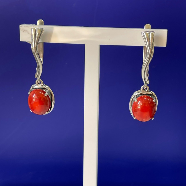 Серьги с10109 (9.37 г), серебро, красный, коралл (имит) купить в интернет-магазине Циркон С