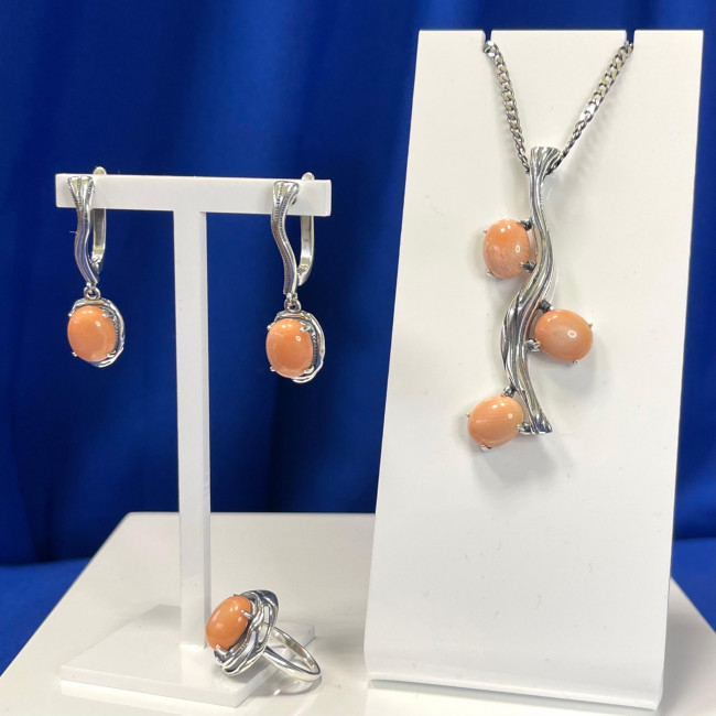Серьги с10109 (9.61 г), серебро, лососевый, коралл купить в интернет-магазине Циркон С