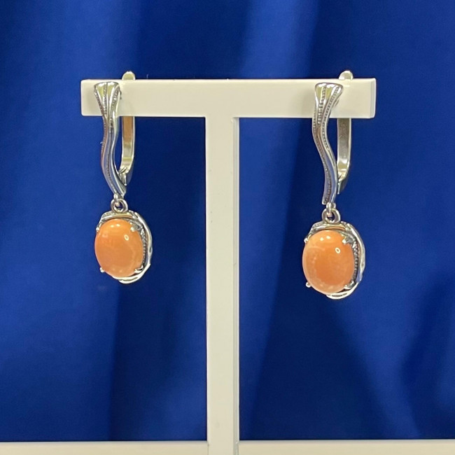 Серьги с10109 (9.61 г), серебро, лососевый, коралл купить в интернет-магазине Циркон С