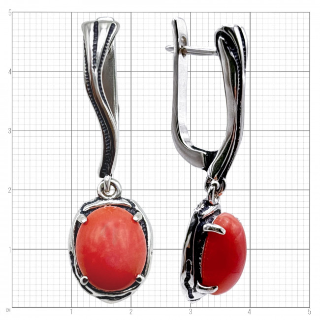 Серьги с10109 (9.61 г), серебро, лососевый, коралл купить в интернет-магазине Циркон С