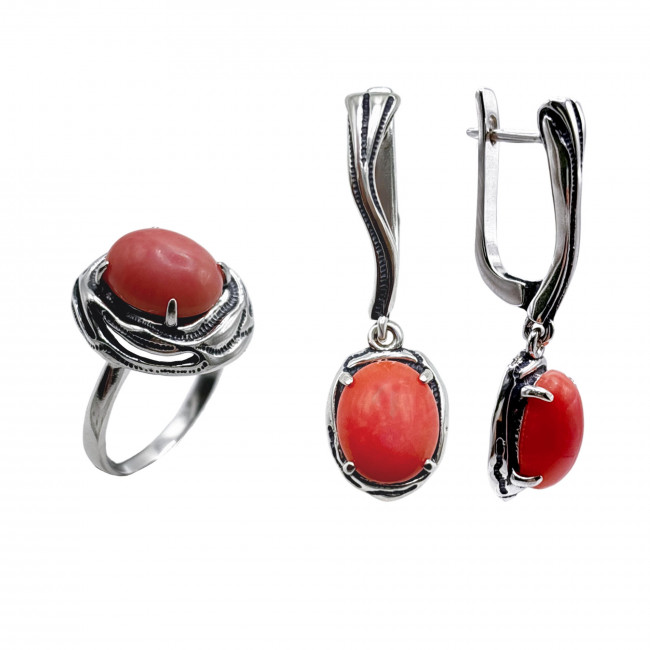 Серьги с10109 (9.61 г), серебро, лососевый, коралл купить в интернет-магазине Циркон С