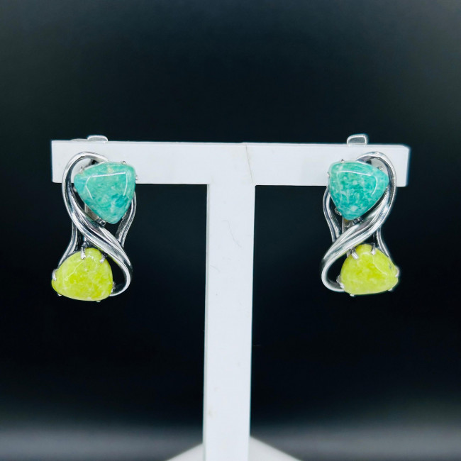 Серьги с10110 (9.28 г), серебро, зеленый, зелено-желтый, амазонит, лизардит купить в интернет-магазине Циркон С