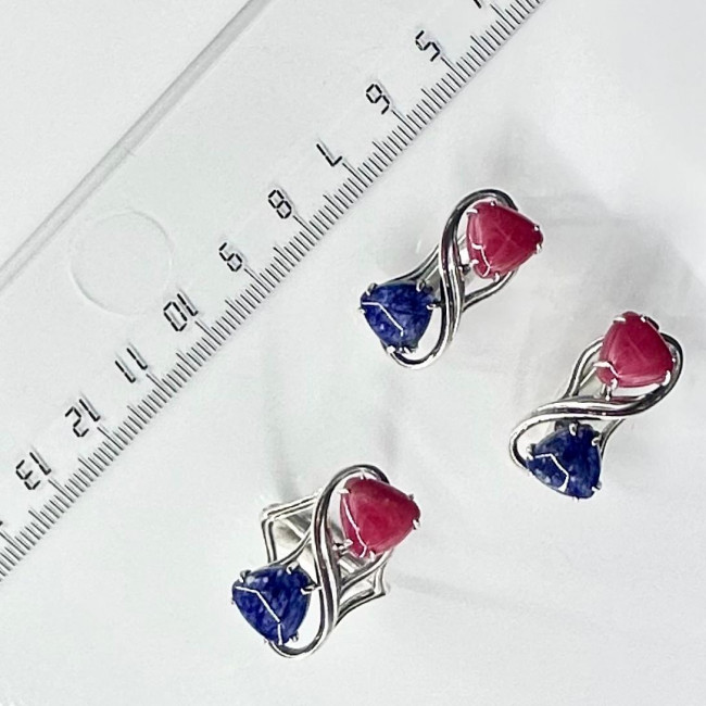 Серьги с10110 (9.72 г), серебро, розовый, синий, родонит, содалит купить в интернет-магазине Циркон С