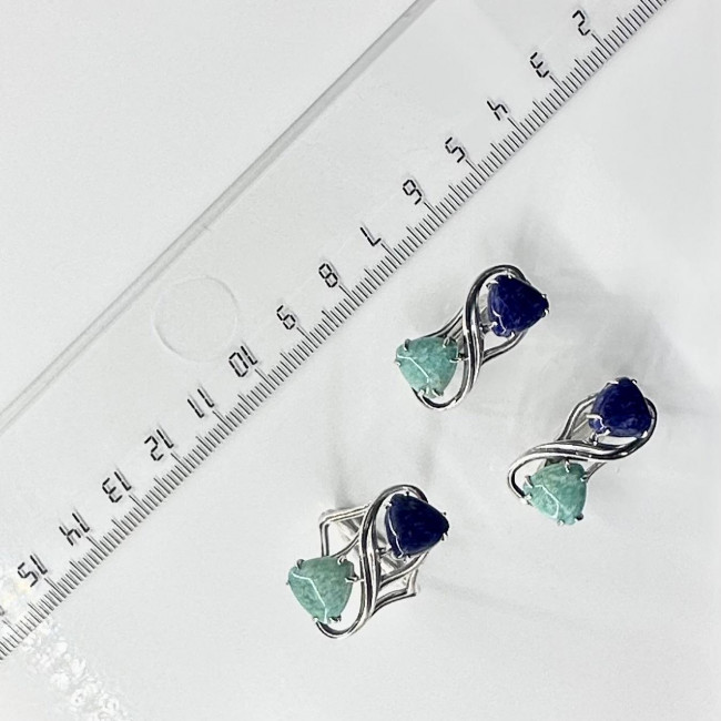 Серьги с10110 (9.48 г), серебро, зеленый, синий, амазонит, содалит купить в интернет-магазине Циркон С