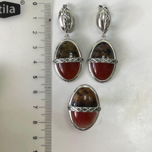 Серьги с10114 (15.65 г), серебро,  Коричневый Агат Моховой, Сердолик купить в интернет-магазине Циркон С