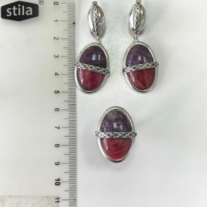 Серьги с10114 (16.75 г), серебро,  Розовый, Фиолетовый Родонит, Чароит купить в интернет-магазине Циркон С