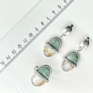 Серьги с10114 (15.97 г), серебро,  Бело-рыжий, Зелено-серый Агат Моховой, Жадеит купить в интернет-магазине Циркон С