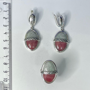 Серьги с10114 (17.50 г), серебро,  Зелено-серый, Розовый Жадеит, Родонит купить в интернет-магазине Циркон С