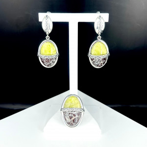 Серьги с10114 (15.72 г), серебро,  Зелено-желтый, Коричневый Лизардит, Яшма купить в интернет-магазине Циркон С