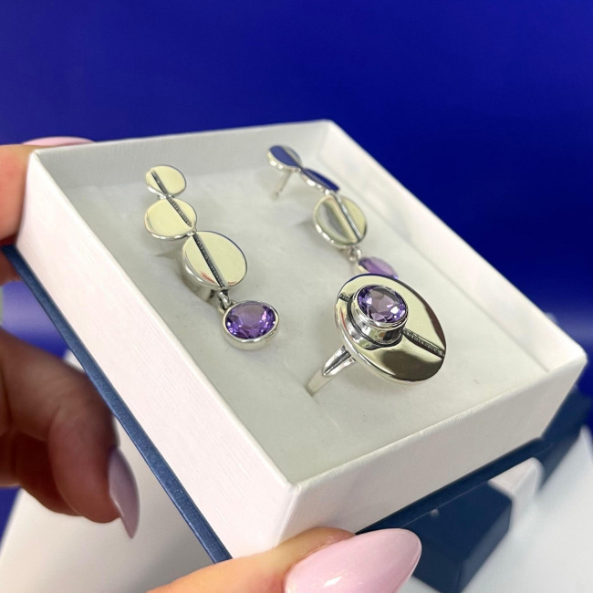 Серьги с10120 (7.40 г), серебро, фиолетовый, аметист купить в интернет-магазине Циркон С