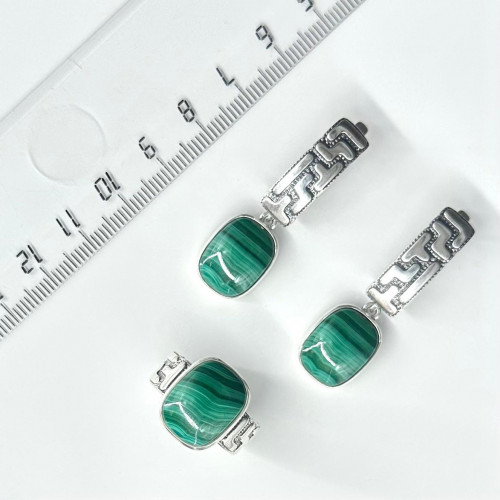 Серьги с10126 (11.92 г), серебро,  Зеленый Малахит купить в интернет-магазине Циркон С