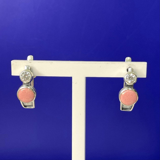 Серьги с10128 (5.20 г), серебро, розовый, бесцветный, тулит, фианит купить в интернет-магазине Циркон С