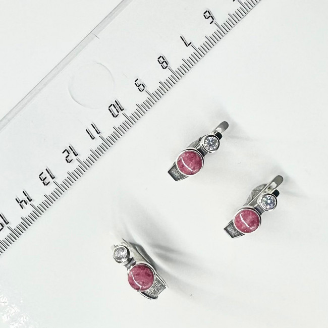 Серьги с10128 (5.20 г), серебро, розовый, бесцветный, тулит, фианит купить в интернет-магазине Циркон С