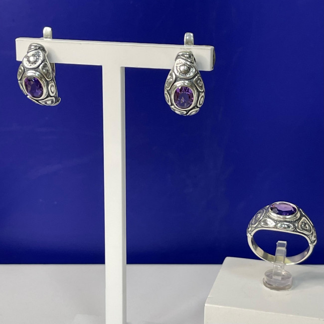 Серьги с10130 (9.08 г), серебро, фиолетовый, аметист купить в интернет-магазине Циркон С