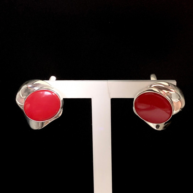 Серьги с10136 (8.75 г), серебро, красный, коралл (имит) купить в интернет-магазине Циркон С