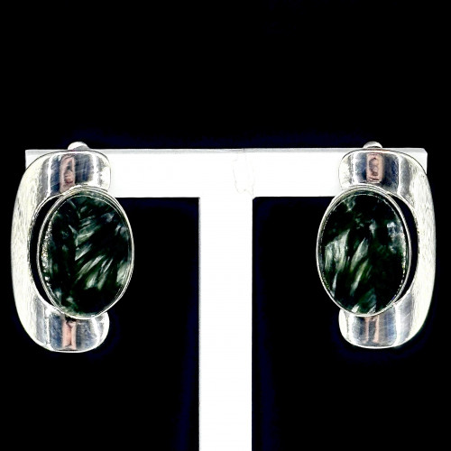 Серьги с10137 (11.70 г), серебро,  Зеленый Клинохлор купить в интернет-магазине Циркон С