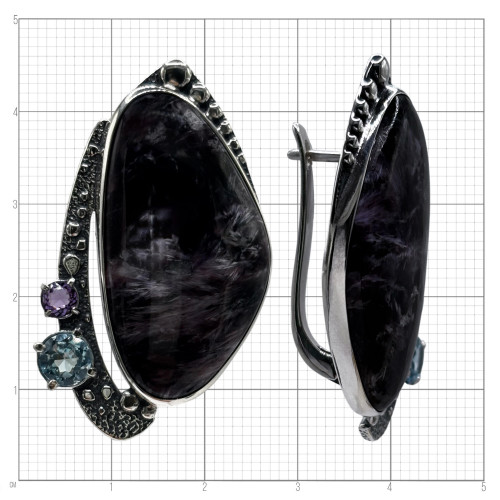 Серьги с10139 (23.52 г), серебро,  Фиолетовый, Голубой Аметист, Топаз Скай, Чароит купить в интернет-магазине Циркон С