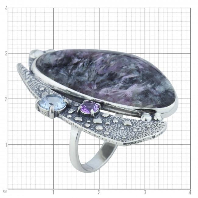 Кольцо к10139 (13.53 г), серебро, фиолетовый, голубой, аметист, топаз скай, чароит купить в интернет-магазине Циркон С