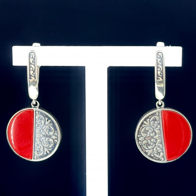 Серьги с10141 (11.93 г), серебро, красный, коралл (имит) купить в интернет-магазине Циркон С