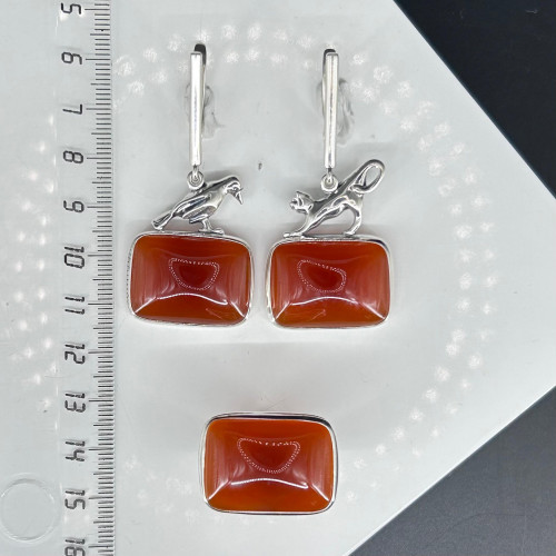 Серьги с10147 (18.63 г), серебро,  Коричневый Сердолик купить в интернет-магазине Циркон С