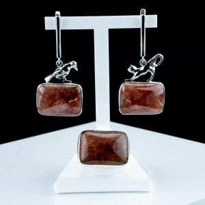 Серьги с10147 (18.24 г), серебро,  Коричневый Халцедон купить в интернет-магазине Циркон С